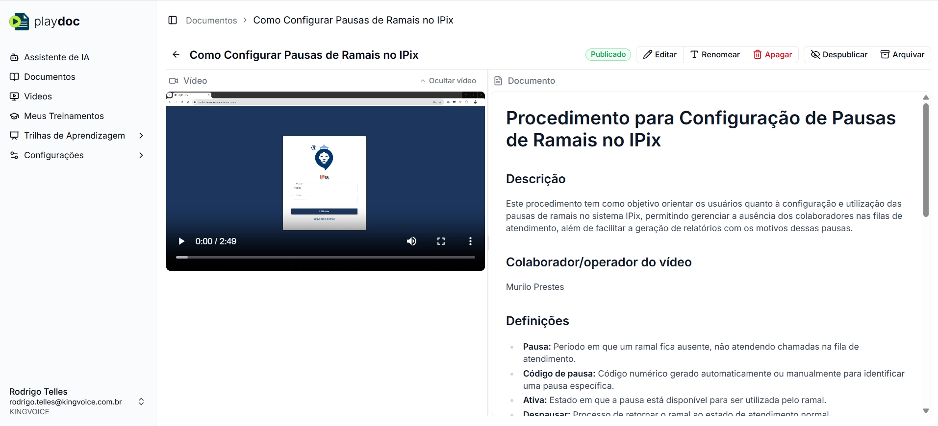 Playdoc: visualização de documento com vídeo lado a lado para onboarding de clientes